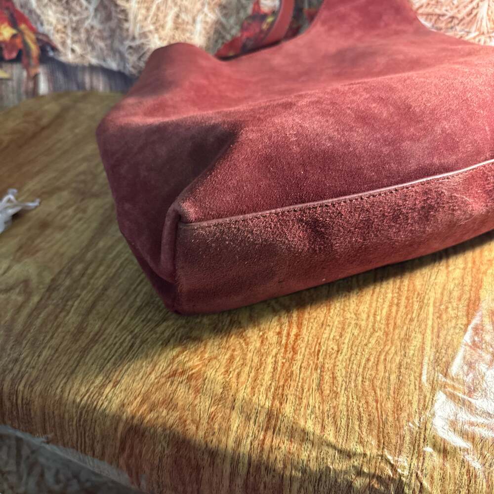 Real Suede Leather Hobo Bag: Tan Slouch Shoulder Tote - , - Picture 2 of 7